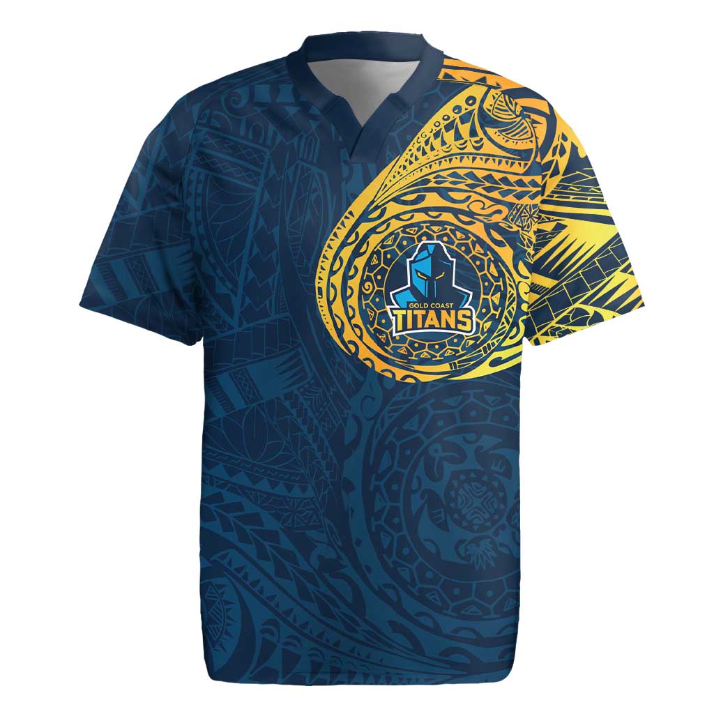 Personalized Gold Coast Titans Rugby Jersey Polynesian Tribal Chest and Sleeve Tattoo