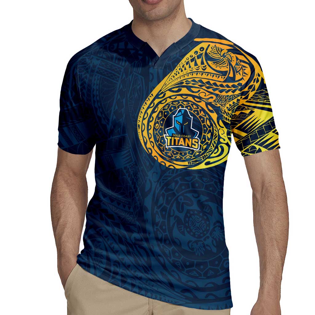 Personalized Gold Coast Titans Rugby Jersey Polynesian Tribal Chest and Sleeve Tattoo