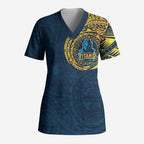 Personalized Gold Coast Titans Scrub Top Polynesian Tribal Chest and Sleeve Tattoo