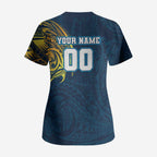 Personalized Gold Coast Titans Scrub Top Polynesian Tribal Chest and Sleeve Tattoo