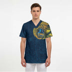 Personalized Gold Coast Titans Scrub Top Polynesian Tribal Chest and Sleeve Tattoo