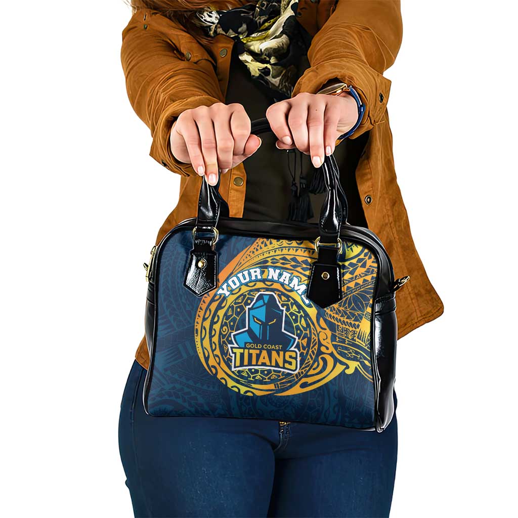 Personalized Gold Coast Titans Shoulder Handbag Polynesian Tribal Chest and Sleeve Tattoo