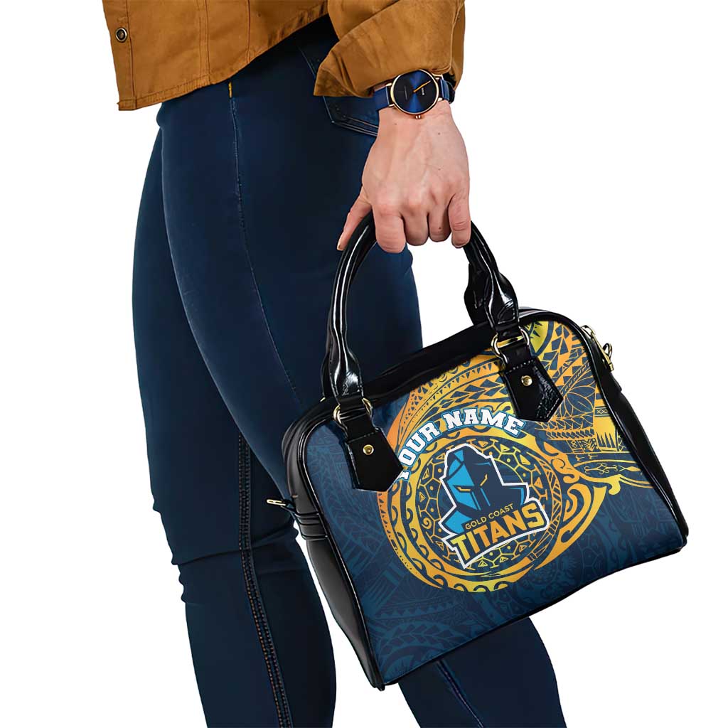 Personalized Gold Coast Titans Shoulder Handbag Polynesian Tribal Chest and Sleeve Tattoo