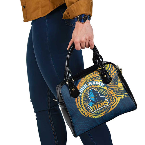 Personalized Gold Coast Titans Shoulder Handbag Polynesian Tribal Chest and Sleeve Tattoo