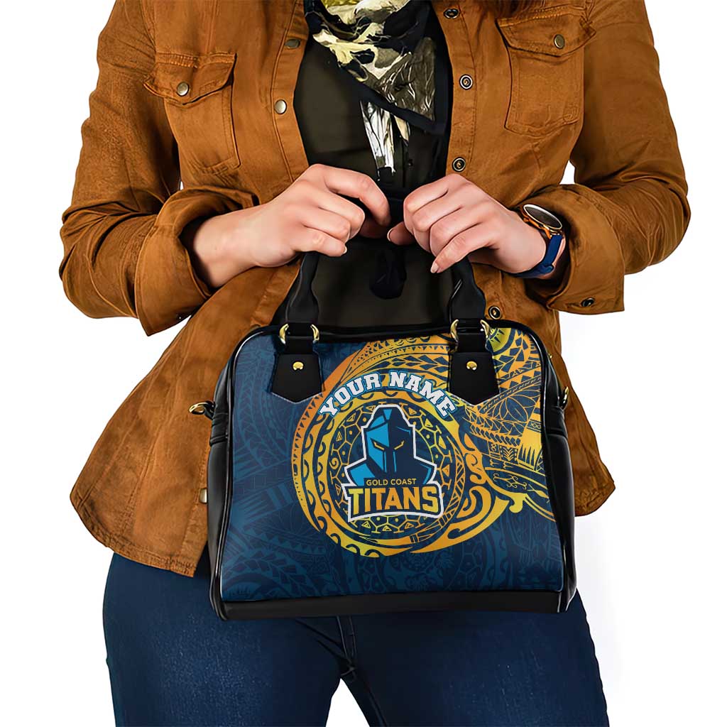 Personalized Gold Coast Titans Shoulder Handbag Polynesian Tribal Chest and Sleeve Tattoo