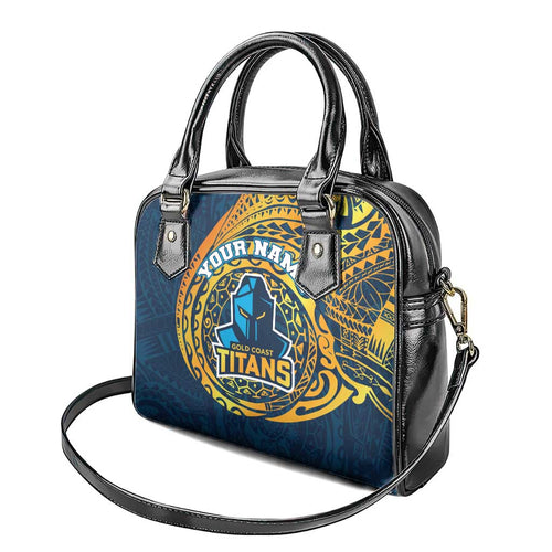 Personalized Gold Coast Titans Shoulder Handbag Polynesian Tribal Chest and Sleeve Tattoo
