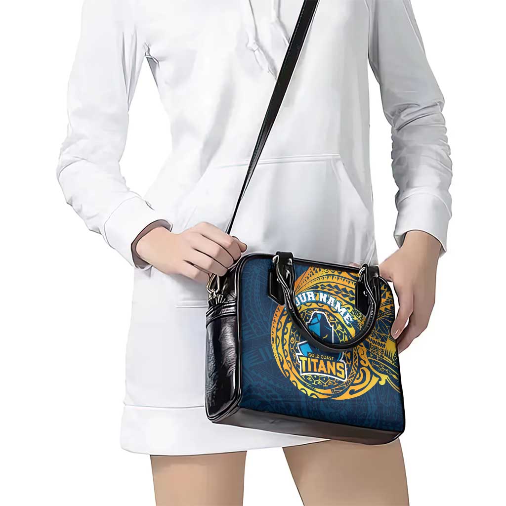 Personalized Gold Coast Titans Shoulder Handbag Polynesian Tribal Chest and Sleeve Tattoo