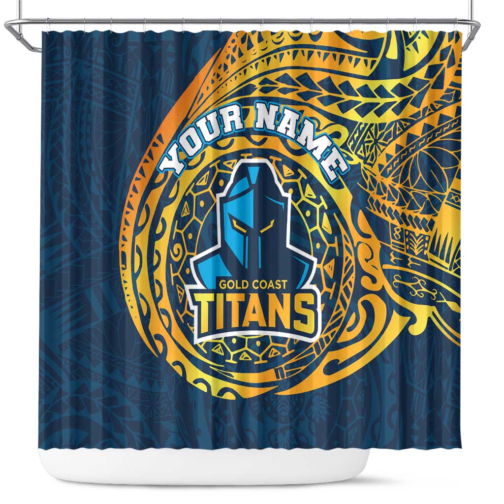 Personalized Gold Coast Titans Shower Curtain Polynesian Tribal Chest and Sleeve Tattoo