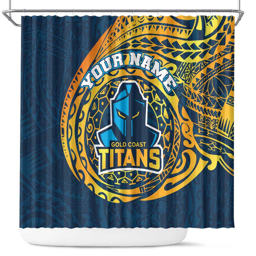 Personalized Gold Coast Titans Shower Curtain Polynesian Tribal Chest and Sleeve Tattoo