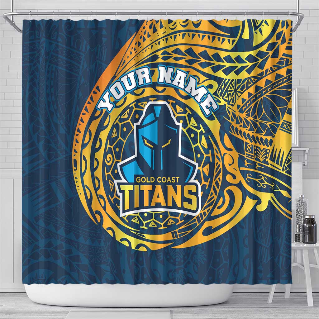 Personalized Gold Coast Titans Shower Curtain Polynesian Tribal Chest and Sleeve Tattoo