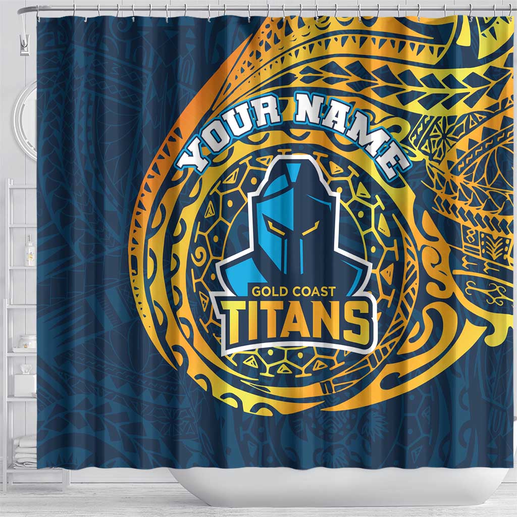 Personalized Gold Coast Titans Shower Curtain Polynesian Tribal Chest and Sleeve Tattoo
