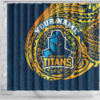 Personalized Gold Coast Titans Shower Curtain Polynesian Tribal Chest and Sleeve Tattoo