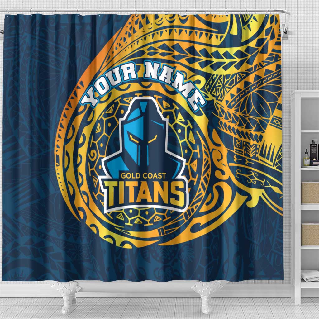 Personalized Gold Coast Titans Shower Curtain Polynesian Tribal Chest and Sleeve Tattoo