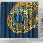Personalized Gold Coast Titans Shower Curtain Polynesian Tribal Chest and Sleeve Tattoo