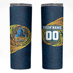 Personalized Gold Coast Titans Skinny Tumbler Polynesian Tribal Chest and Sleeve Tattoo