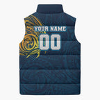 Personalized Gold Coast Titans Sleeveless Puffer Jacket Polynesian Tribal Chest and Sleeve Tattoo