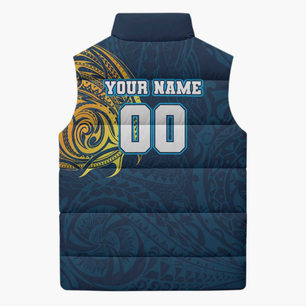 Personalized Gold Coast Titans Sleeveless Puffer Jacket Polynesian Tribal Chest and Sleeve Tattoo