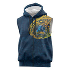 Personalized Gold Coast Titans Sleeveless Zip Hoodie Polynesian Tribal Chest and Sleeve Tattoo