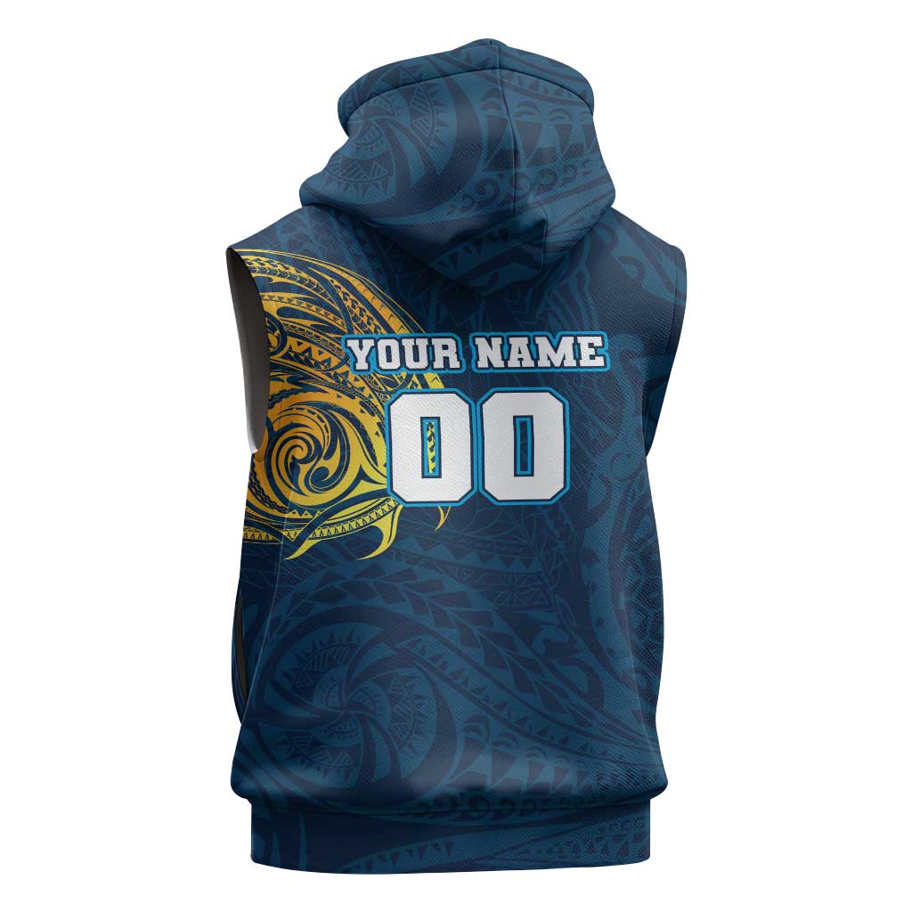 Personalized Gold Coast Titans Sleeveless Zip Hoodie Polynesian Tribal Chest and Sleeve Tattoo