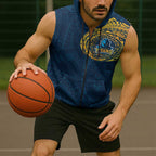 Personalized Gold Coast Titans Sleeveless Zip Hoodie Polynesian Tribal Chest and Sleeve Tattoo