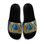 Personalized Gold Coast Titans Slide Sandals Polynesian Tribal Chest and Sleeve Tattoo