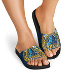 Personalized Gold Coast Titans Slide Sandals Polynesian Tribal Chest and Sleeve Tattoo