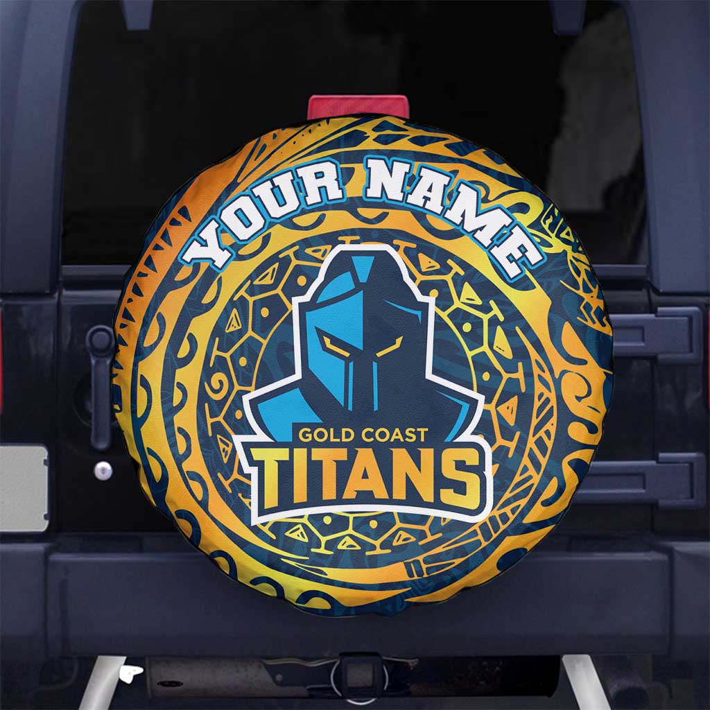 Personalized Gold Coast Titans Spare Tire Cover Polynesian Tribal Chest and Sleeve Tattoo