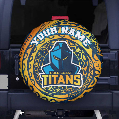 Personalized Gold Coast Titans Spare Tire Cover Polynesian Tribal Chest and Sleeve Tattoo