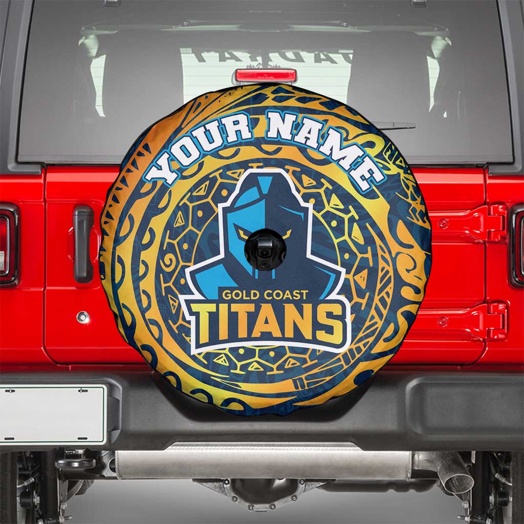 Personalized Gold Coast Titans Spare Tire Cover Polynesian Tribal Chest and Sleeve Tattoo