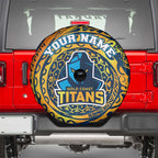 Personalized Gold Coast Titans Spare Tire Cover Polynesian Tribal Chest and Sleeve Tattoo