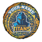 Personalized Gold Coast Titans Spare Tire Cover Polynesian Tribal Chest and Sleeve Tattoo