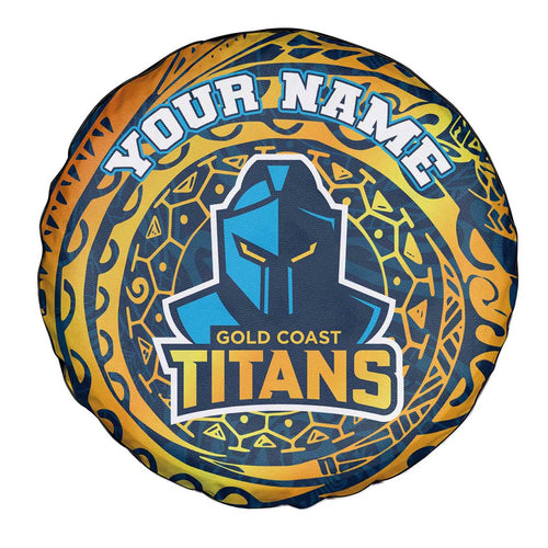 Personalized Gold Coast Titans Spare Tire Cover Polynesian Tribal Chest and Sleeve Tattoo