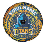 Personalized Gold Coast Titans Spare Tire Cover Polynesian Tribal Chest and Sleeve Tattoo