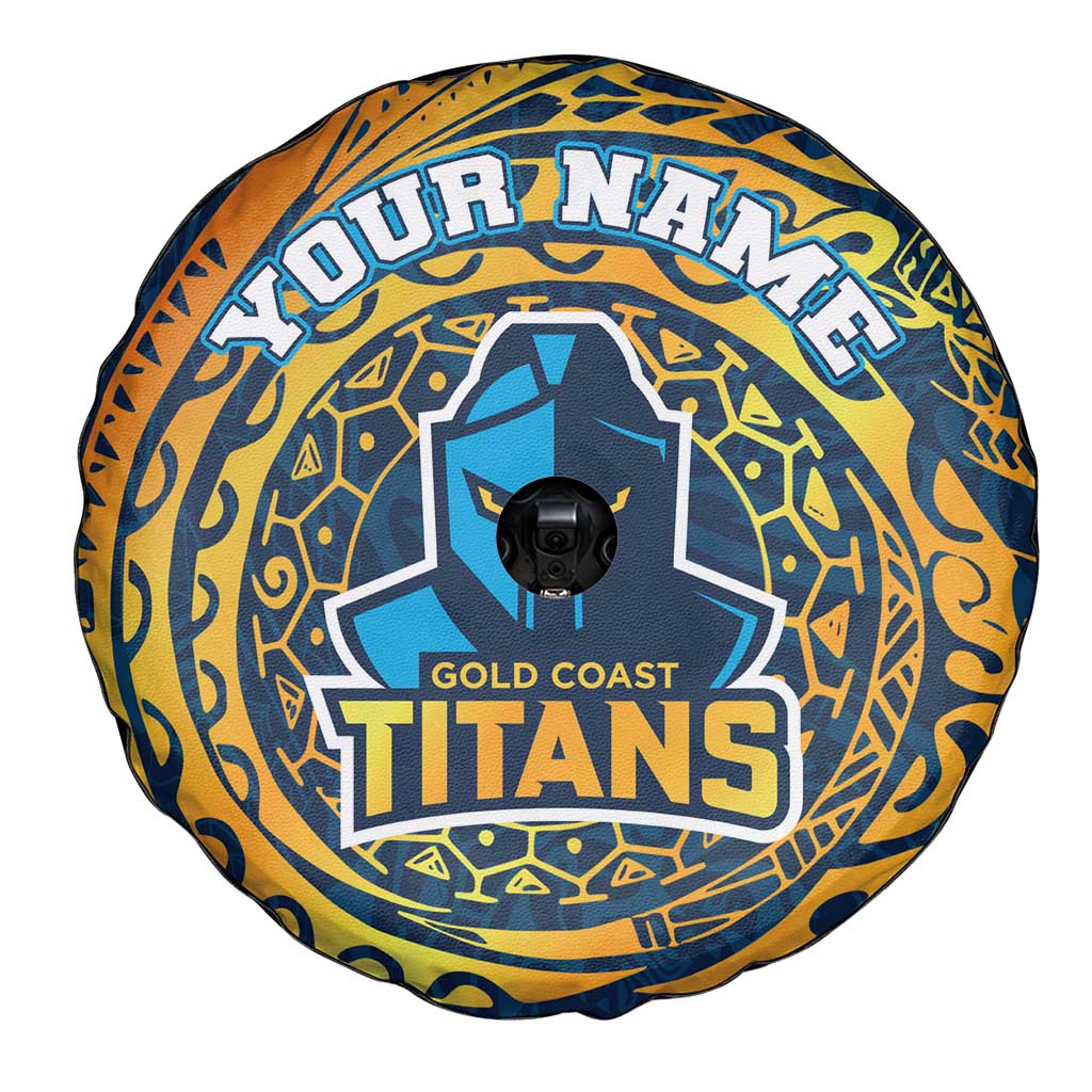 Personalized Gold Coast Titans Spare Tire Cover Polynesian Tribal Chest and Sleeve Tattoo