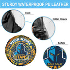 Personalized Gold Coast Titans Spare Tire Cover Polynesian Tribal Chest and Sleeve Tattoo