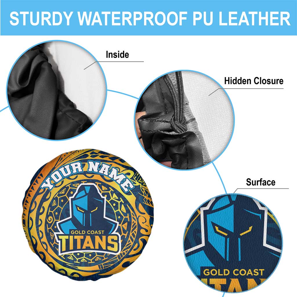 Personalized Gold Coast Titans Spare Tire Cover Polynesian Tribal Chest and Sleeve Tattoo