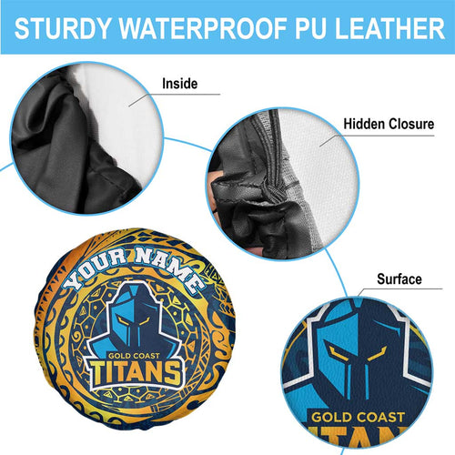 Personalized Gold Coast Titans Spare Tire Cover Polynesian Tribal Chest and Sleeve Tattoo
