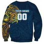 Personalized Gold Coast Titans Sweatshirt Polynesian Tribal Chest and Sleeve Tattoo