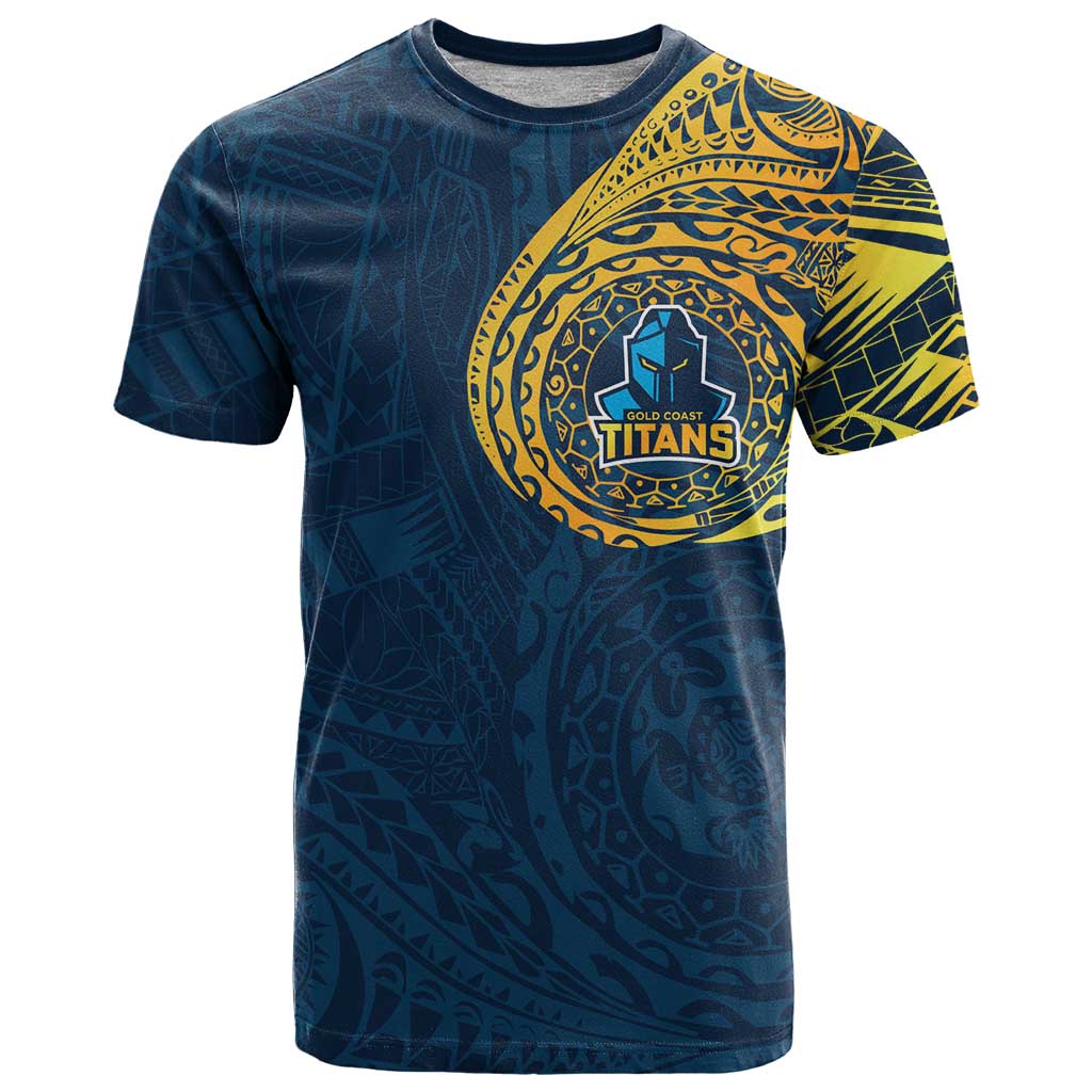 Personalized Gold Coast Titans T Shirt Polynesian Tribal Chest and Sleeve Tattoo