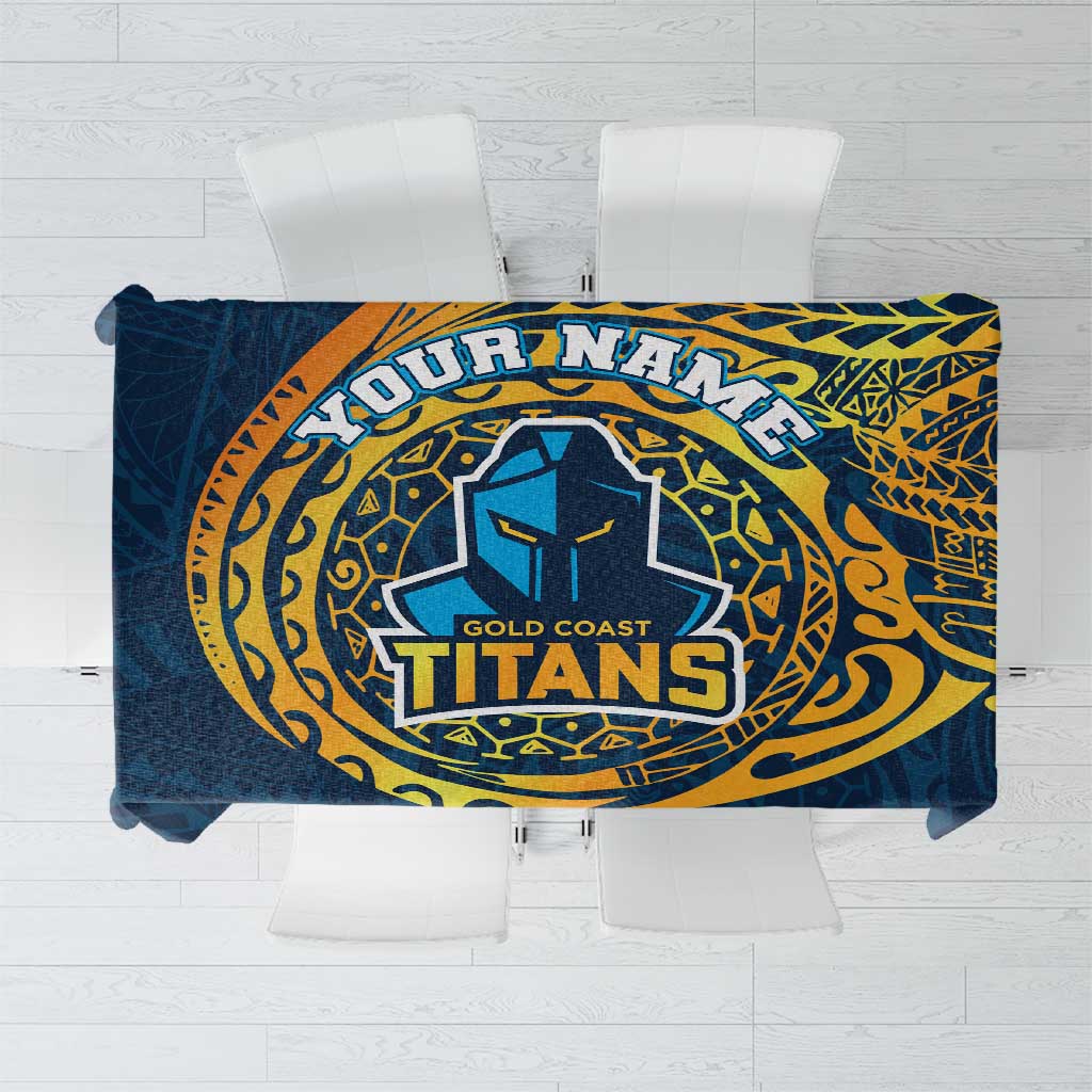 Personalized Gold Coast Titans Tablecloth Polynesian Tribal Chest and Sleeve Tattoo