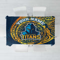 Personalized Gold Coast Titans Tablecloth Polynesian Tribal Chest and Sleeve Tattoo