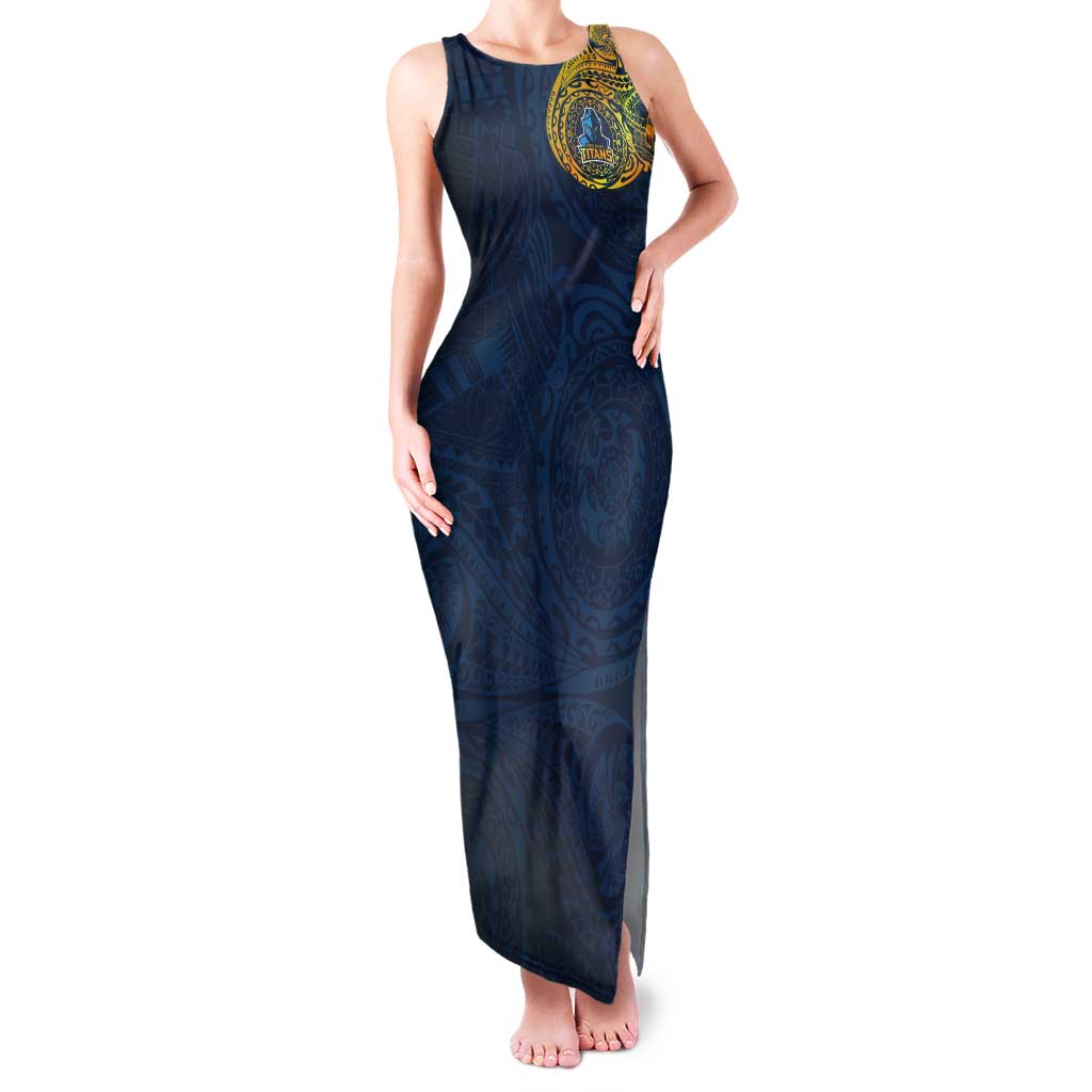 Personalized Gold Coast Titans Tank Maxi Dress Polynesian Tribal Chest and Sleeve Tattoo