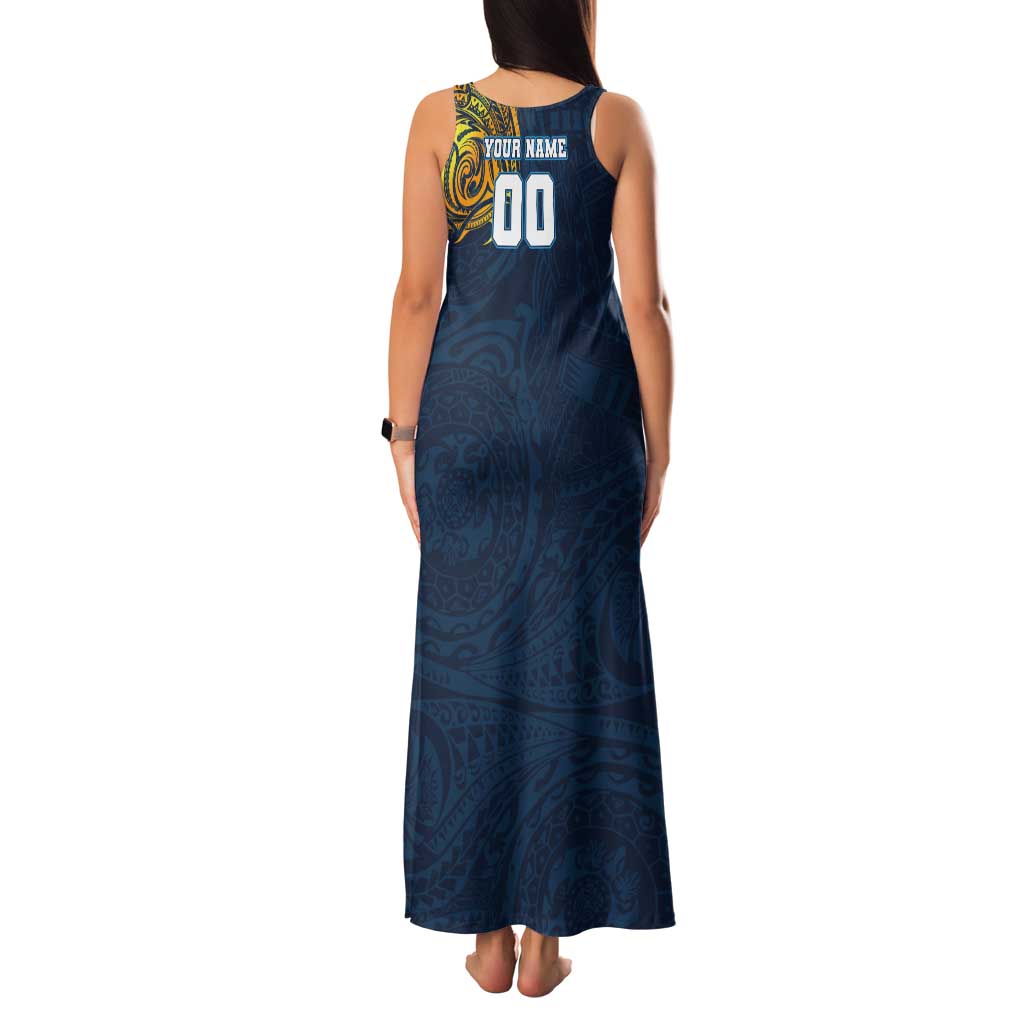 Personalized Gold Coast Titans Tank Maxi Dress Polynesian Tribal Chest and Sleeve Tattoo