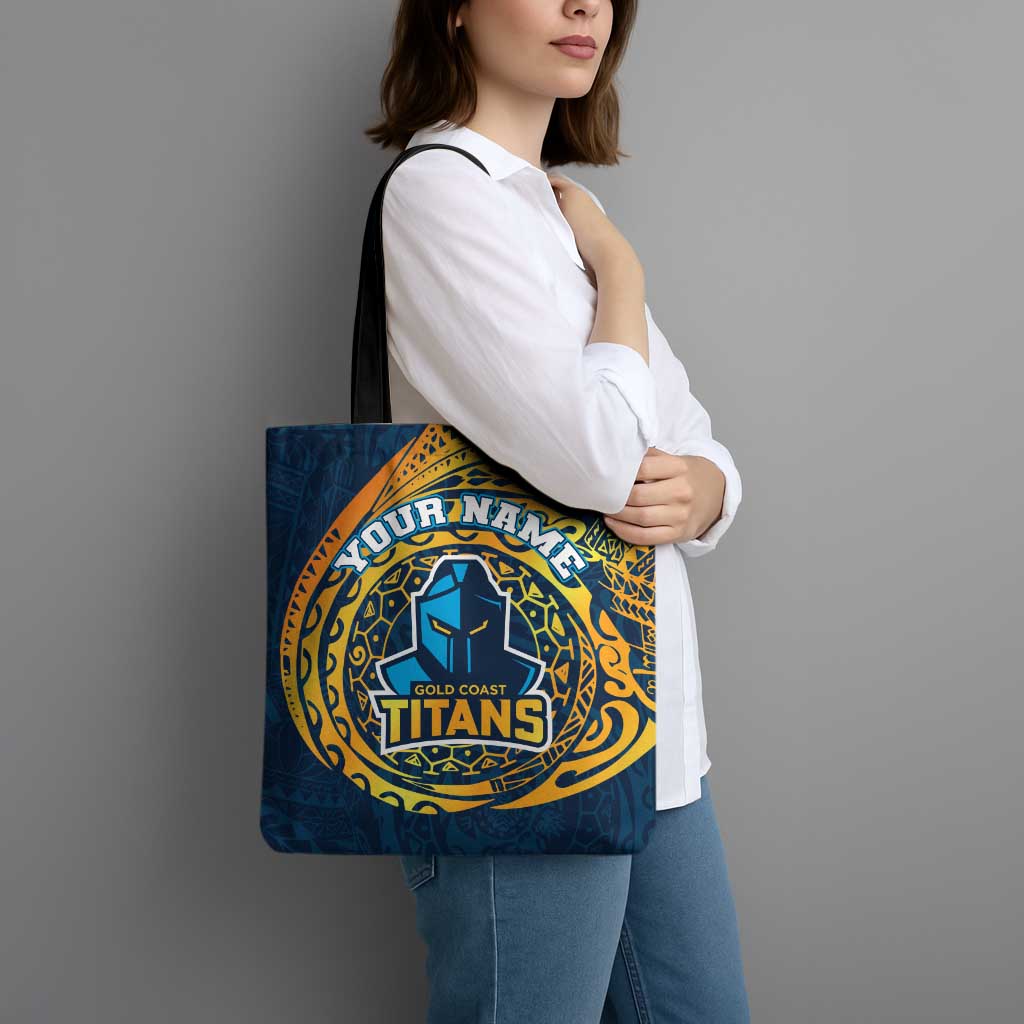 Personalized Gold Coast Titans Tote Bag Polynesian Tribal Chest and Sleeve Tattoo