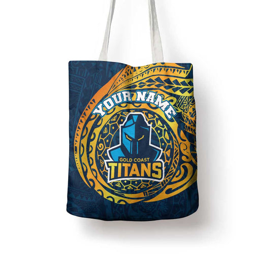 Personalized Gold Coast Titans Tote Bag Polynesian Tribal Chest and Sleeve Tattoo