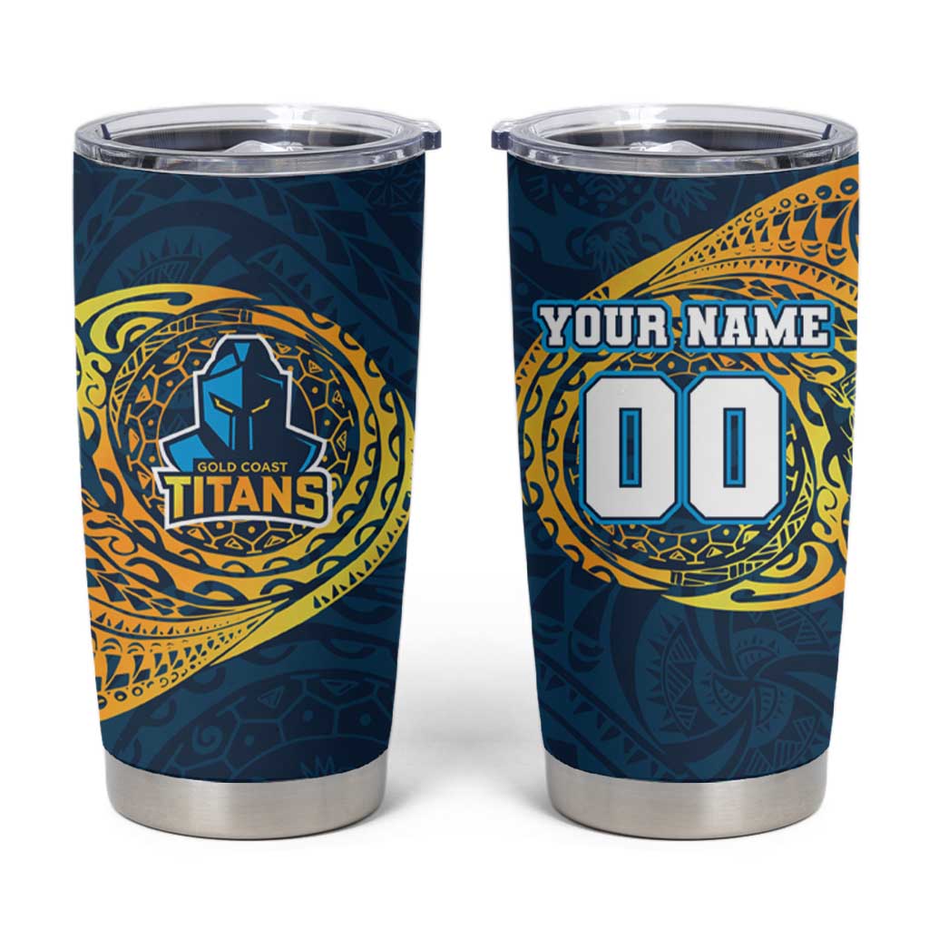 Personalized Gold Coast Titans Tumbler Cup Polynesian Tribal Chest and Sleeve Tattoo