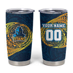 Personalized Gold Coast Titans Tumbler Cup Polynesian Tribal Chest and Sleeve Tattoo