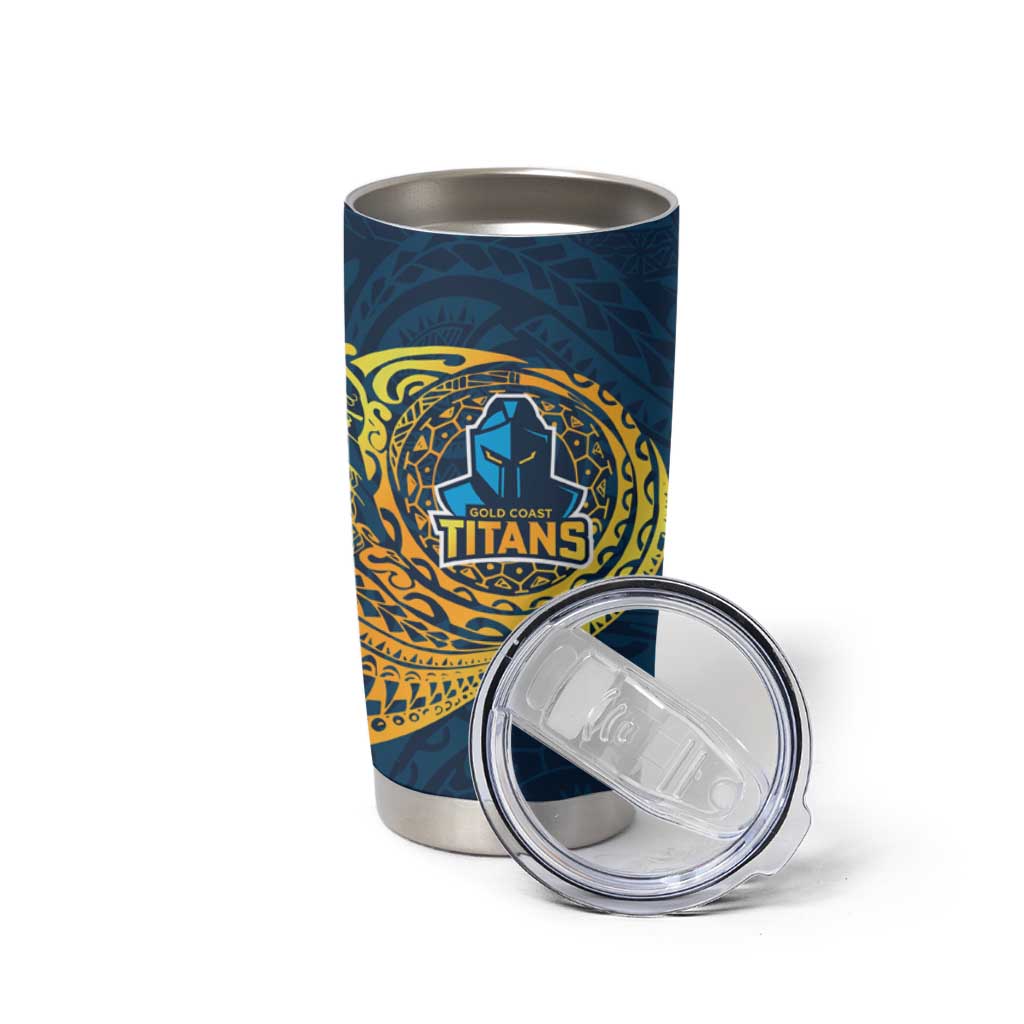 Personalized Gold Coast Titans Tumbler Cup Polynesian Tribal Chest and Sleeve Tattoo