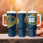 Personalized Gold Coast Titans Tumbler With Handle Polynesian Tribal Chest and Sleeve Tattoo