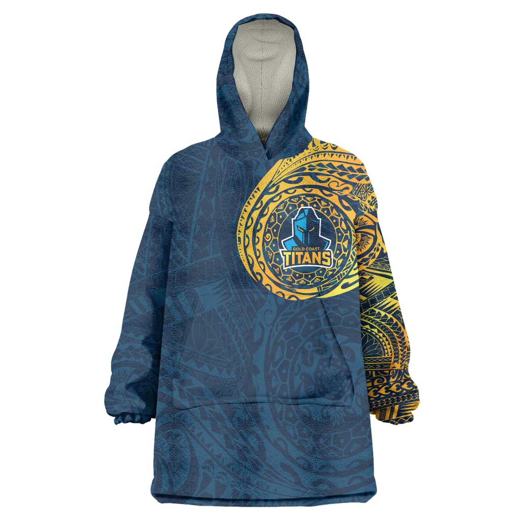 Personalized Gold Coast Titans Wearable Blanket Hoodie Polynesian Tribal Chest and Sleeve Tattoo